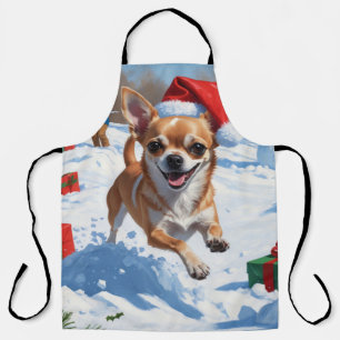 Chihuahua die rentierhoed draagt in de sneeuw schort