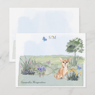 Chihuahua Dog Butterfly Monogram Notitiekaartje