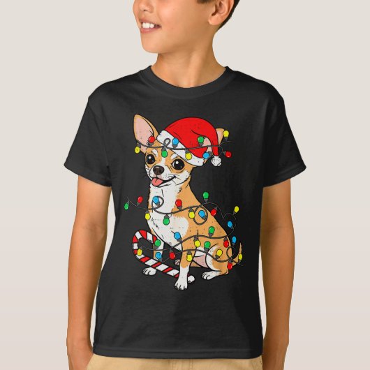 Chihuahua Dog Christmas Lights Santa Xmas Pet Dog T-shirt (Voorkant)