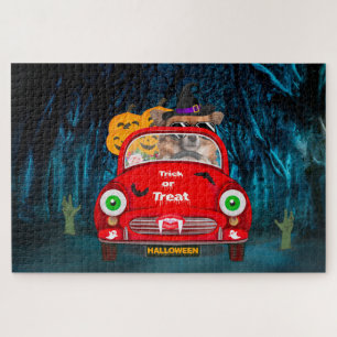Chihuahua Dog Driving Car Scary Halloween Legpuzzel