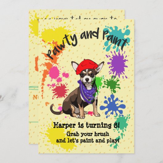 Chihuahua Dog Fun Art Verjaardagsfeest Uitnodiging (Voorkant / Achterkant)