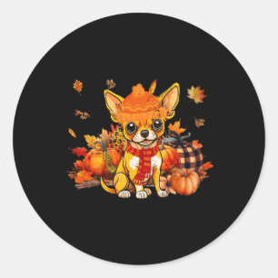 Chihuahua Dog Herfst Sjaal Luipaard Pompoenen Herf Ronde Sticker