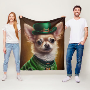 Chihuahua Dog in St. Patrick's Day Dress Fleece Deken