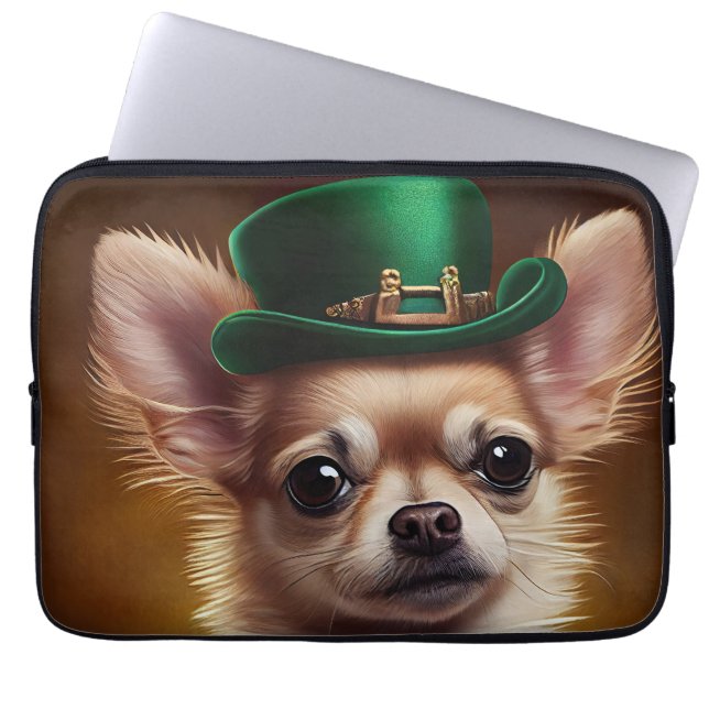 Chihuahua Dog in St. Patrick's Day Dress Laptop Sleeve (Voorkant)