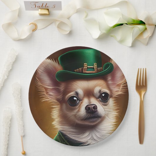 Chihuahua Dog in St. Patrick's Day Dress Papieren Bordje (Huwelijk)