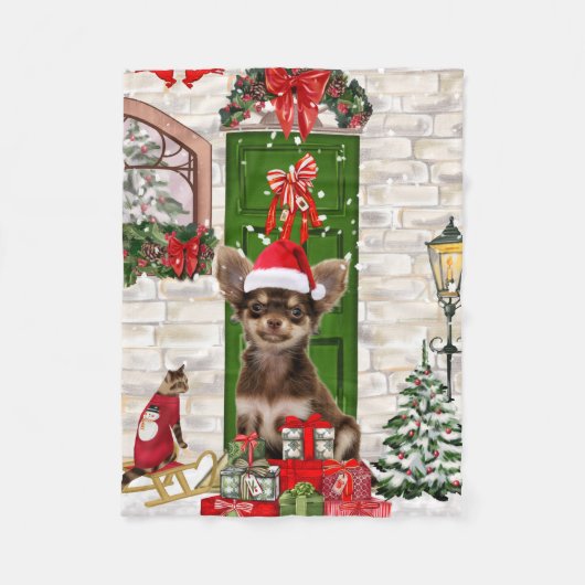 Chihuahua Dog Kerstmis Fleece Deken (Voorkant)