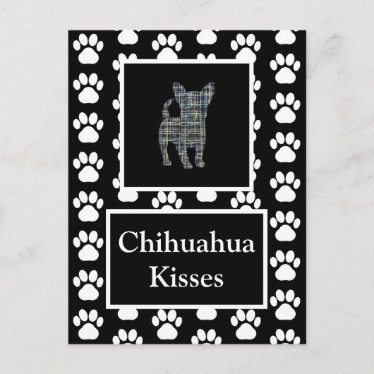Chihuahua Dog Kisses Silhouette in Y&B Grid Briefkaart (Voorkant)