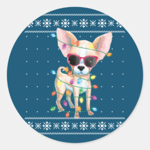 Chihuahua Dog Mam Vrouwen Kerstmis Ugly Sweater Ronde Sticker