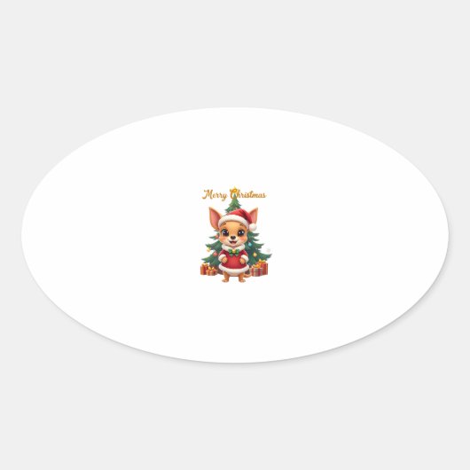 Chihuahua Dog Merry Christmas Ovale Sticker (Voorkant)