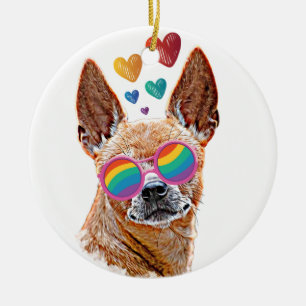 Chihuahua Dog met harten Valentijnsdag Keramisch Ornament