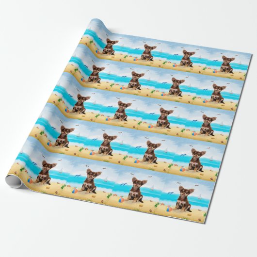 Chihuahua Dog op strand Cadeaupapier (Uitgerold)