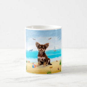 Chihuahua Dog op strand Koffiemok