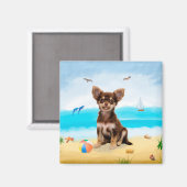 Chihuahua Dog op strand Magneet (Voorkant / Achterkant)