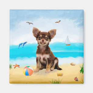 Chihuahua Dog op strand Magneet