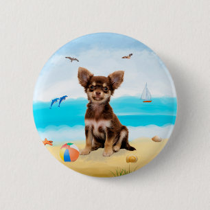 Chihuahua Dog op strand Ronde Button 5,7 Cm