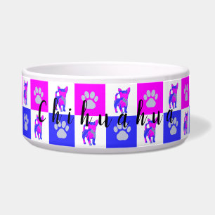 Chihuahua Dog & Paw Hot Pink en Blue Pet Bowl Voerbakje