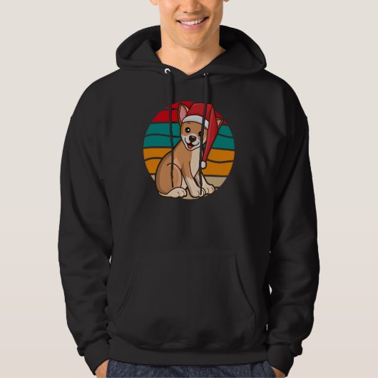 Chihuahua Dog Santa Hat Kerstmis Halftone Sunset Hoodie (Voorkant)