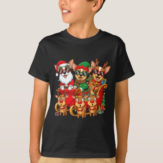 Chihuahua Dog Santa Reindeer Elf Christmas Womens T-shirt (Voorkant)