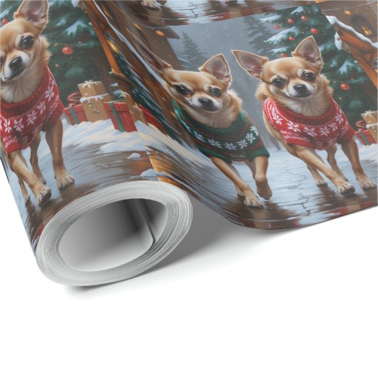 Chihuahua Dogs Christmas Snow Holiday Cadeaupapier (Rol Hoek)