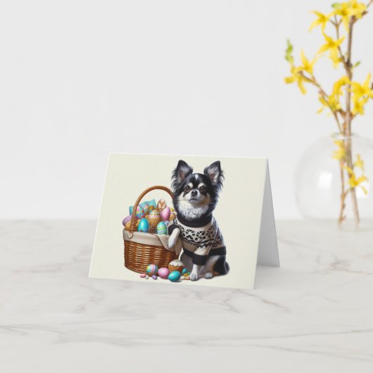 Chihuahua Easter Downloadbare Kaart (Gele Bloem)