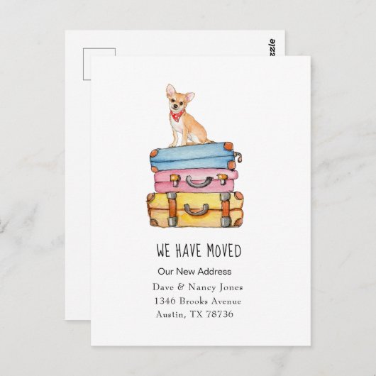 Chihuahua en bagage met bewegende aankondiging Bri Briefkaart (Voorkant / Achterkant)