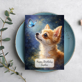 Chihuahua en Blauwe Vlinder Kaart