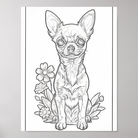 Chihuahua en Spring Flowers Kleurplaat Poster (Voorkant)