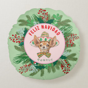 Chihuahua Feliz Navidad Happy Holiday krans Rond Kussen