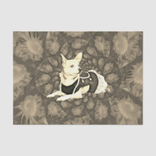 Chihuahua Floral  Sepia Decoupage Dog Art Tissuepapier