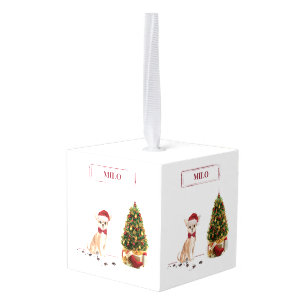 Chihuahua Funny kersthond met boom Kubus Ornament