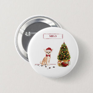 Chihuahua Funny kersthond met boom Ronde Button 5,7 Cm