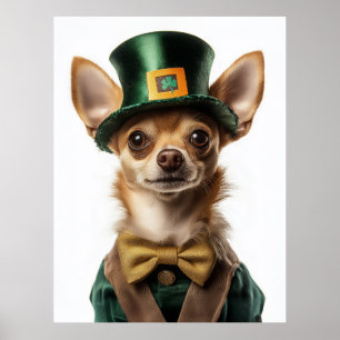 Chihuahua gekleed Leprechaun St. Patrick's Day Poster