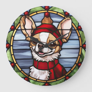 Chihuahua Glas in lood Kerst Grote Klok