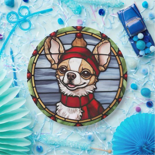 Chihuahua Glas in lood Kerst Papieren Bordje (Feest)