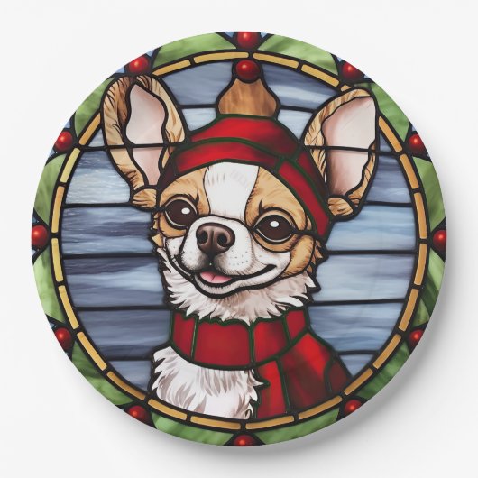 Chihuahua Glas in lood Kerst Papieren Bordje (Voorkant)