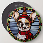 Chihuahua Glas in lood Kerst Ronde Button 6,0 Cm (Voorkant /achterkant)