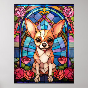 Chihuahua Glas-in-loodraam Roze Roos Portret Poster