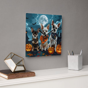 Chihuahua Halloween Griezelig Vierkante Klok