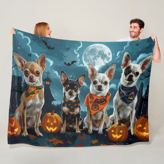 Chihuahua Halloween Spooky Fleece Deken (In situ)