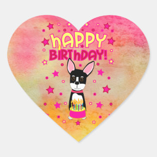 Chihuahua Happy Birthday Heart Shaped Stickers