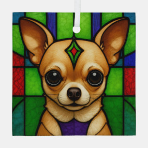 Chihuahua-hond "Gebrandschilderd glas"  Glas Ornament