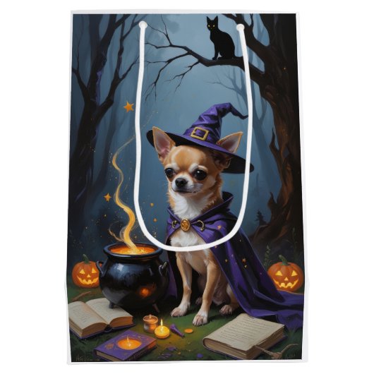 Chihuahua hond grillige Halloween schilderij Medium Cadeauzakje (Achterkant)