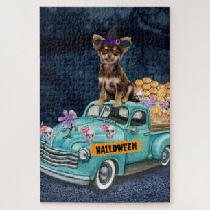 Chihuahua-hond Halloween-vrachtwagen Schrikbarende Legpuzzel