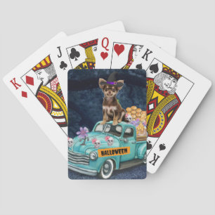 Chihuahua-hond Halloween-vrachtwagen Schrikbarende Pokerkaarten