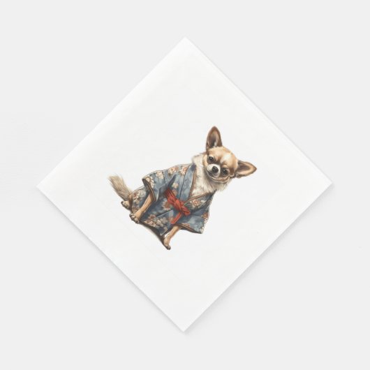 Chihuahua hond in Japanse Kimono Robe illustratie Servet (Hoek)