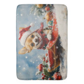 Chihuahua Hond in Sledge Laat het Sneeuw Kerstmis Badmat (Voorkant Verticaal)