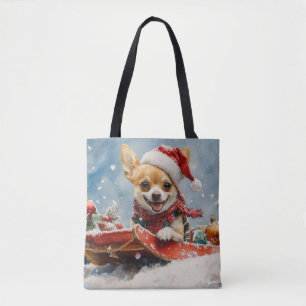 Chihuahua Hond in Sledge Laat het Sneeuw Kerstmis Draagtas