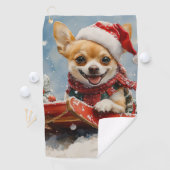 Chihuahua Hond in Sledge Laat het Sneeuw Kerstmis Golfhanddoek (Insitu)