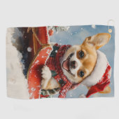 Chihuahua Hond in Sledge Laat het Sneeuw Kerstmis Golfhanddoek (Horizontaal)