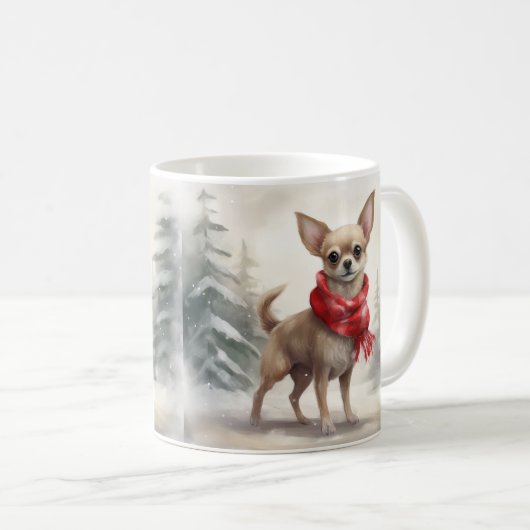 Chihuahua Hond in Sneeuw Kerstmis Koffiemok (Voorkant rechts)